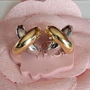 14K Solid Yellow & White Gold X Post Stud Earrings